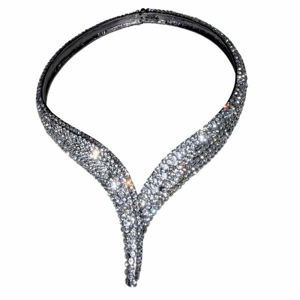 Amrita hinged collar necklace choker clear jeweled rhinestones glam statement
